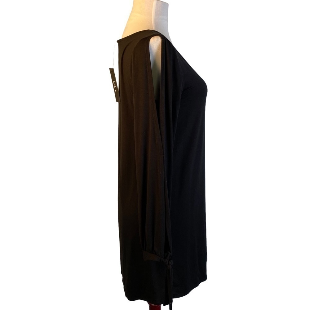𝅺lulu’s Shifting Dears Black Mini Slit Open Sleeve Dress Size Small - Picture 5 of 8